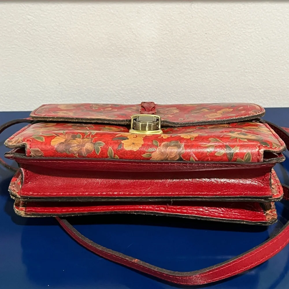 Patricia Nash Red Floral Bellizzi XBody Organizer Leather Purse Bag Rosso Fiore - Picture 6 of 9